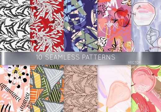 Apple and Pear Hand Drawn Seamless Pattern Art Kit