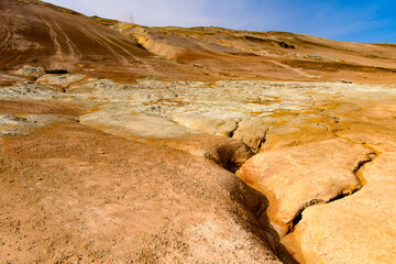 Namafjall, a high-temperature geothermal area with fumaroles and mud pots in Iceland