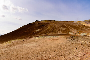 Namafjall, a high-temperature geothermal area with fumaroles and mud pots in Iceland