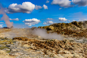 Namafjall, a high-temperature geothermal area with fumaroles and mud pots in Iceland