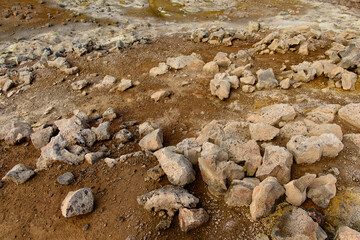 Namafjall, a high-temperature geothermal area with fumaroles and mud pots in Iceland