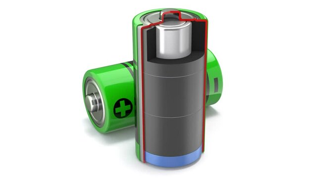 Cross section of of alkaline battery animation - 3D animation seamlessly loopable