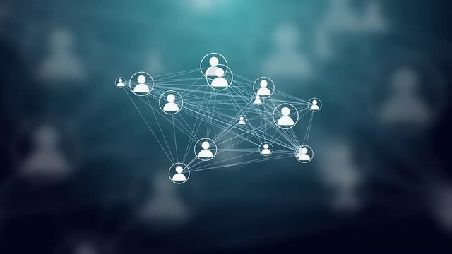 Users Connected in a Decentralized Network, P2P Technology. Concept for Peer to Peer Connections such as Cloud Computing, Storage, Smart Contracts, File Sharing.