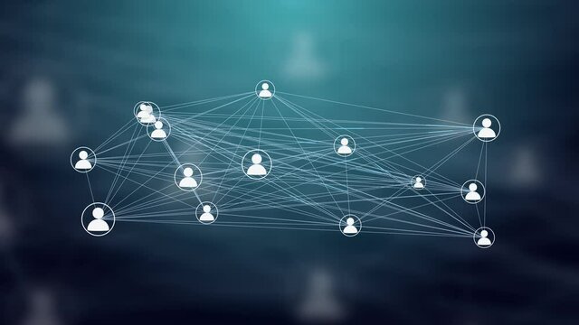 Users Connected in a Decentralized Network, P2P Technology. Concept for Peer to Peer Connections such as Cloud Computing, Storage, Smart Contracts, File Sharing.