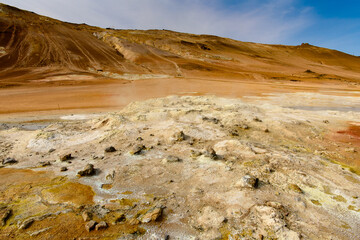 Namafjall, a high-temperature geothermal area with fumaroles and mud pots in Iceland