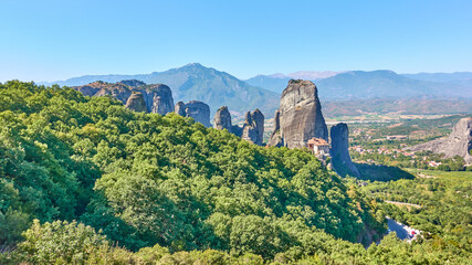 Fototapeta na wymiar Panoramic view of forest and rocks in Meteora in Greece