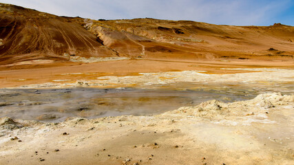 Fototapeta na wymiar Namafjall, a high-temperature geothermal area with fumaroles and mud pots in Iceland