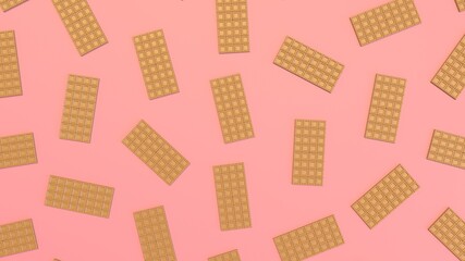 chocolate bar pattern on a pink background 3d render