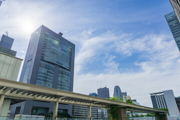 東京都新宿区新宿駅前から見た東京のビル群の景色
