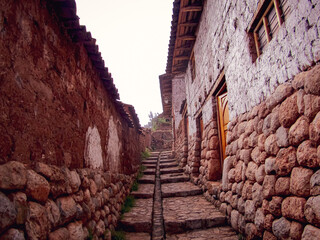 Traditional house, with stone facade, in a street in Urubamba Peru.