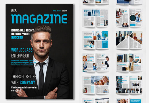 Business Magazine Layout with Blue Accents