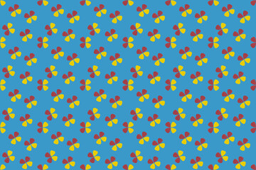 Pattern of yellow and red triangles on a blue background resembling a summer flower