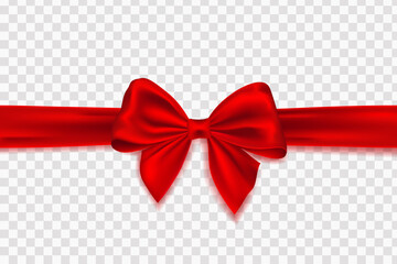 Decorative red bow with horizontal red ribbon for gift decor. Bow with ribbons