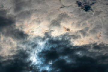 Naklejka na ściany i meble Sky with dark clouds and sun, beautiful background