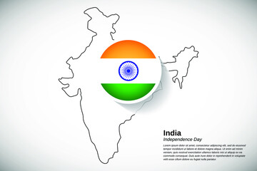 Independence day of India. Creative country flag of India with outline map