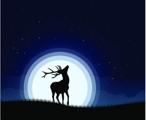 deer in the night silhouette vector illustration