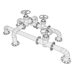 Oil pipeline with valve business concept. Finance economy polygonal petrol production. Petroleum fuel industry transportation line. Wireframe low poly mesh vector illustration.