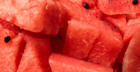 Red watermelon, watermelon slice, fresh fruit. Close-up of fresh slices of red watermelon.