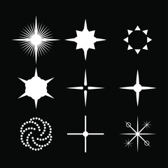 Set White Collection Star Icons Sparkles Vector Symbols Shine Elements