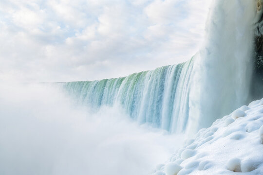 close up of Niagara falls in the winter