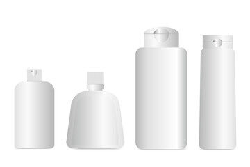 3D plastic bottles for cosmetics, medicines, shampoos or lotions packaging, liquid cosmetic templates