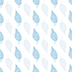 Hand draw blue leafs repeat pattern print background design