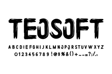 Abstract alphabet with numbers and symbols. Vector brush font letter isolated on white background.