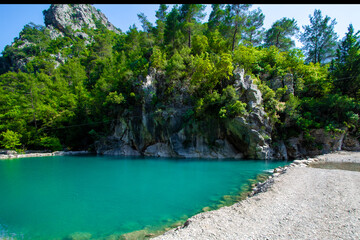 The magnificent lake in the deep forest. Turkey.