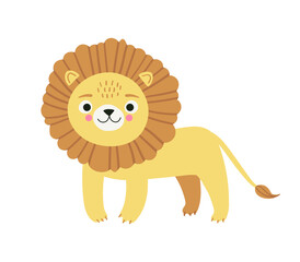 Cute lion character. Simple cartoon vector style illustration of african animal, isolated on white background