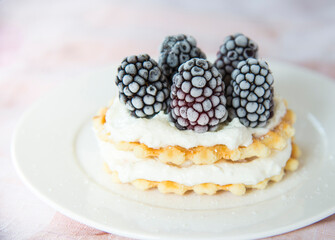 Waffles with blackberries and cream cheese