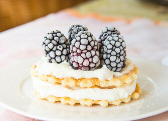 Waffles with blackberries and cream cheese