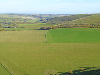 Aerial view of the hills at Monks Down in Wiltshire