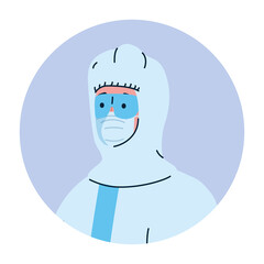 disinfection, person in viral protective suit, specialist in bio and viral hazard protective suit, virus attention and disinfection concept vector illustration design