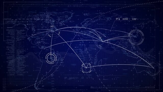 Global connection.Technological interface.Futuristic HUD.Map with pointers and connection the countries.