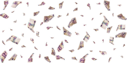 Us Yuan. Chinese money, falling cash. Flying hundred Yuans isolated.