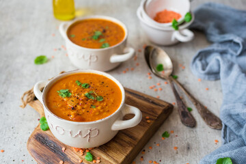Homemade red lentil dahl soup
