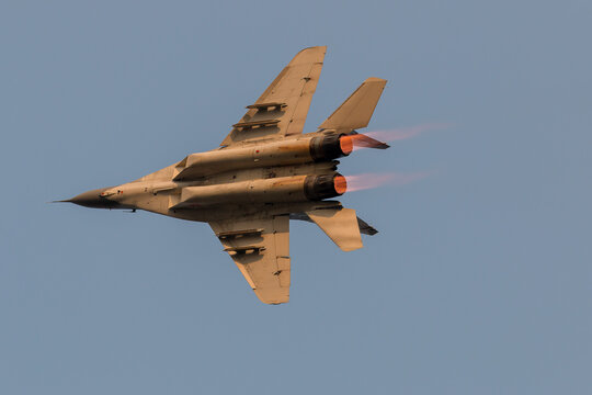 Air Force Jet Fighter Showing Afterburner Flames During Aerobatic Display