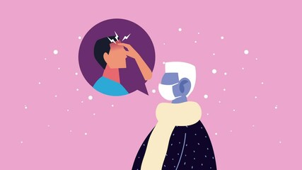 male person wearing medical masks for covid19 with headache symptom