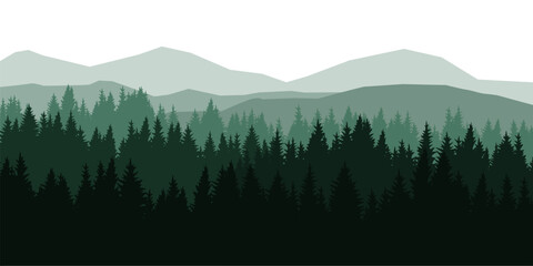Vector silhouette of the rainy forest. Forest background