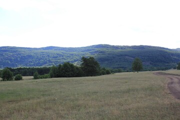 Magical panoramic landscape with a mountain lake in the mountains at sunset. Relaxation, harmony, antistress - concept. Sunset. Lagoon