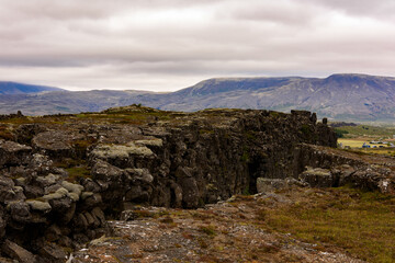 Fototapeta na wymiar Rocks in Thingvellir, a national park founded in 1930. World Heritage Site