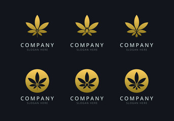 Cannabis logo template with golden style color for the company