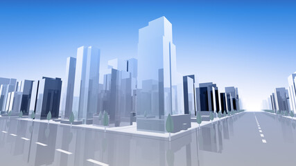 Fototapeta na wymiar City Building Simple Modern Skyscraper business street 3D illustration background