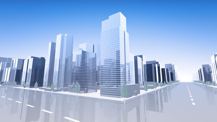 Obraz premium City Building Simple Modern Skyscraper business street 3D illustration background
