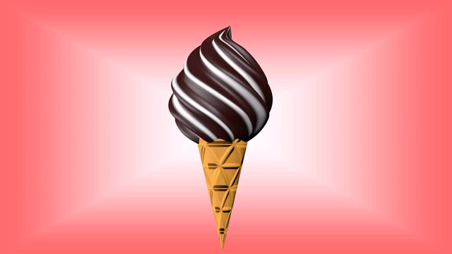 Rotating chocolate ice cream with waffle cone. Seamless loop 3D render animation.