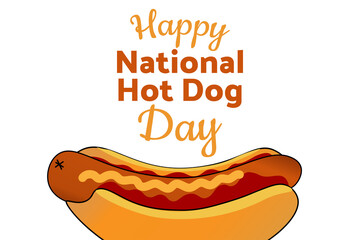 National Hot Dog Day. Holiday concept. Template for background, banner, card, poster with text inscription. Vector EPS10 illustration.