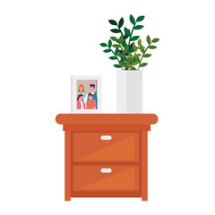 photo family with pot plant in wooden drawer on white background vector illustration design