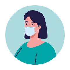 woman wearing medical protective mask against covid 19 vector illustration design