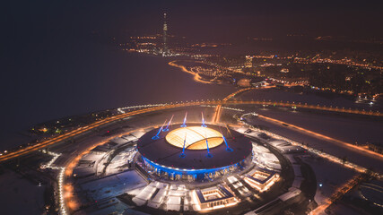 Beautiful aerial view from the bird's eye view of the Gulf of Finland, Saint-Petersburg, Russia,...