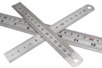 Metal rulers isolated on white